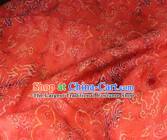 Chinese Traditional Cloud Dragon Pattern Red Flax Asian Tang Suit Linen Drapery Fabric Qipao Dress Cloth