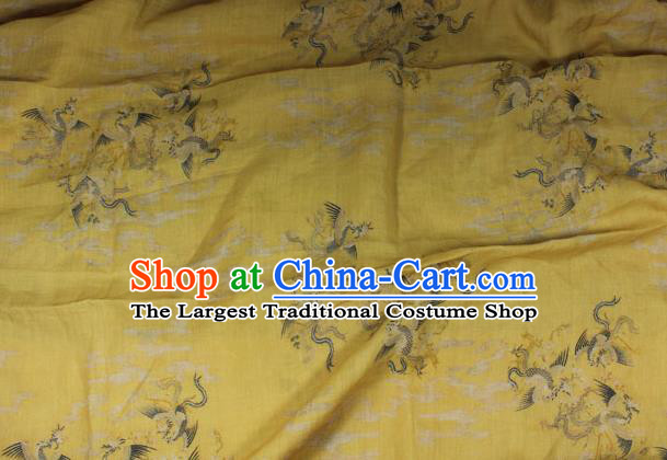 Chinese Traditional Phoenix Pattern Yellow Flax Asian Linen Drapery Qipao Dress Cloth Tang Suit Fabric