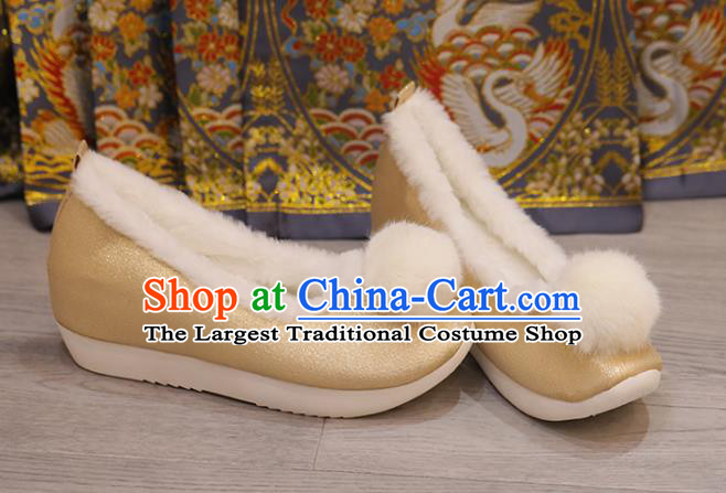 Handmade China Hanfu Shoes Opera Shoes Stage Show Yellow Satin Shoes