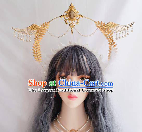 Handmade Renaissance Royal Crown Halloween Stage Show Headwear Bride Angel Wings Hair Accessories