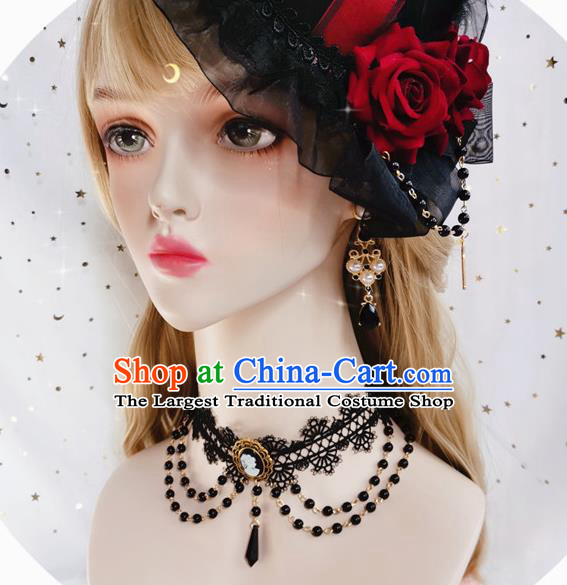 Top Renaissance Necklet Europe Court Necklace Halloween Cosplay Princess Stage Show Gothic Black Lace Accessories