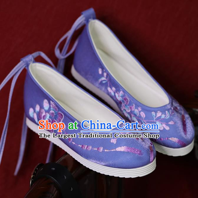 China Princess Shoes Embroidered Shoes Women Shoes Purple Satin Shoes Handmade Hanfu Shoes