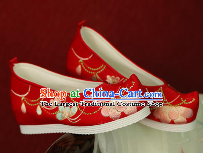 China Hanfu Shoes Embroidered Shoes Handmade Red Cloth Shoes Tang Dynasty Princess Shoes Wedding Women Shoes