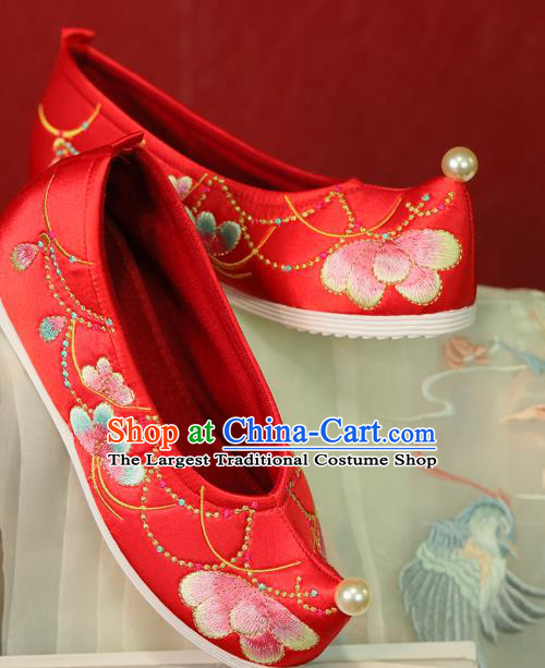 China Wedding Embroidered Shoes Handmade Red Cloth Shoes Tang Dynasty Princess Shoes Hanfu Shoes Bride Shoes