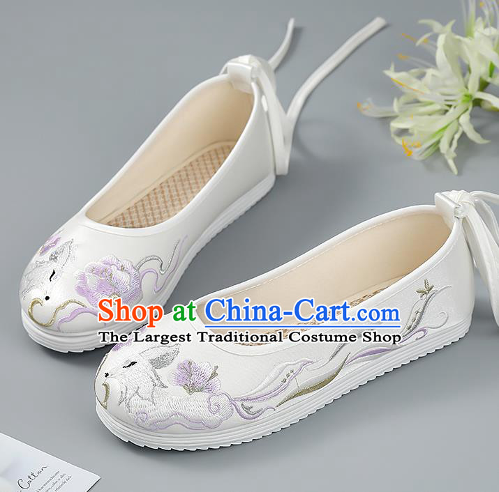 China Ancient White Shoes Princess Shoes Traditional Hanfu Shoes Handmade Cloth Shoes Embroidered Shoes