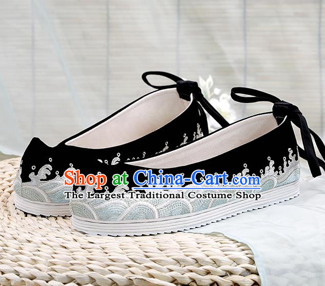 China Ming Dynasty Black Shoes Traditional Embroidered Shoes Hanfu Shoes Handmade Cloth Shoes