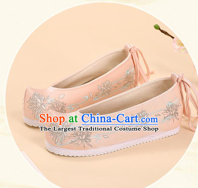 China Princess Pink Shoes Traditional Cloth Shoes Hanfu Shoes Handmade Embroidered Shoes Ming Dynasty Shoes