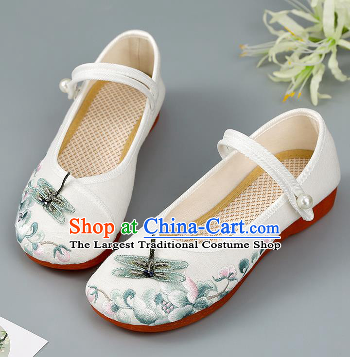 China Embroidered Dragonfly Shoes Traditional Cloth Shoes Hanfu Handmade Shoes Female Shoes