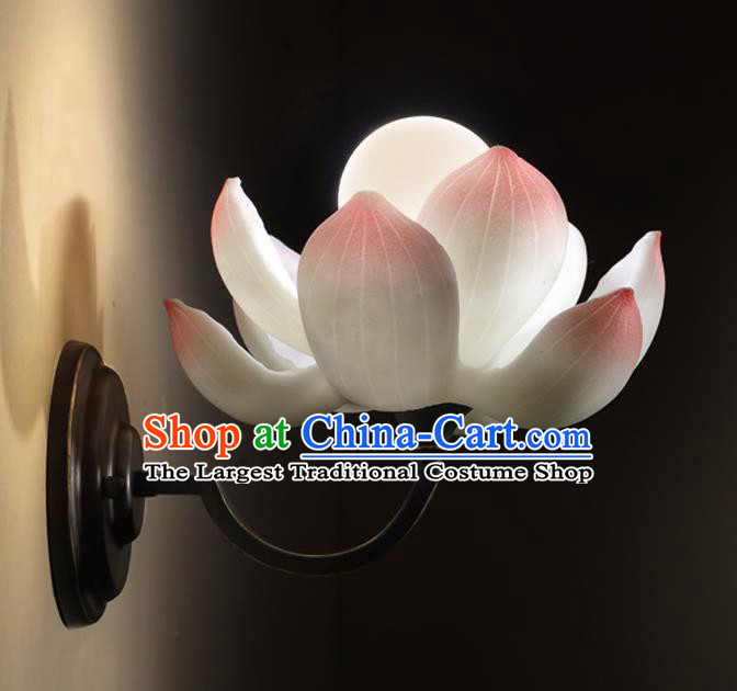 Chinese Handmade Wall Lamp Classical Lanterns Traditional Pink Lotus Lantern Iron Art Bedside Lamp