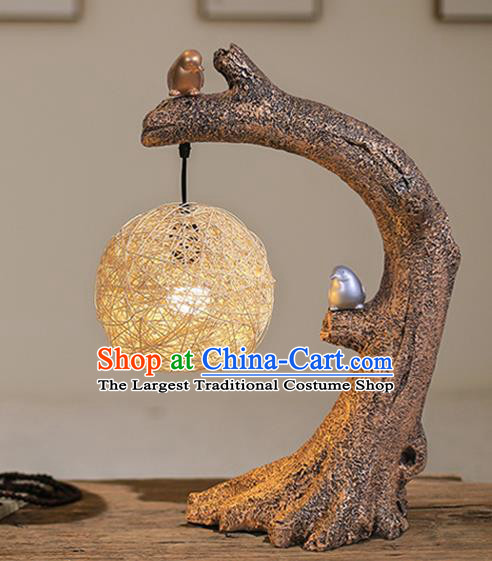 China Spring Festival Bird Desk Lantern Handmade Table Lamp Rattan Light Traditional Home Decorations