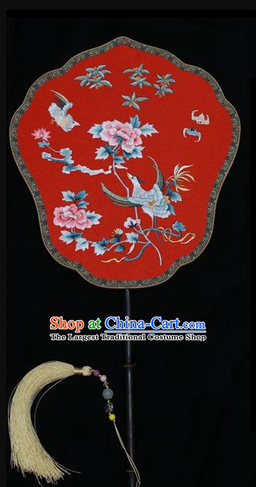 Chinese Double Sides Fan Traditional Silk Fan Dance Embroidered Fans Suzhou Embroidery Phoenix Peony Palace Fan