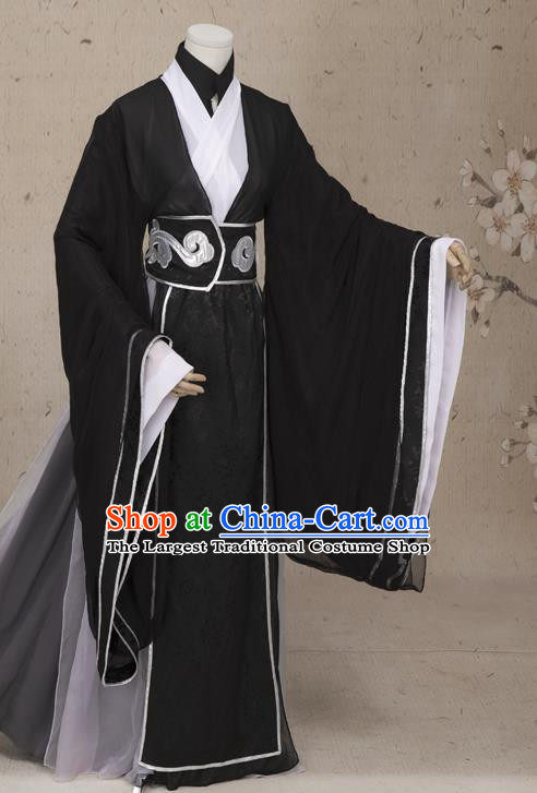 Chinese Ming Dynasty Prince Costumes Ancient Cosplay Swordsman Black Clothing