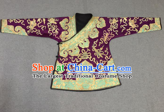 Chinese Court Embroidered Apparels Upper Outer Garment National Costume Tang Suit Purple Silk Jacket