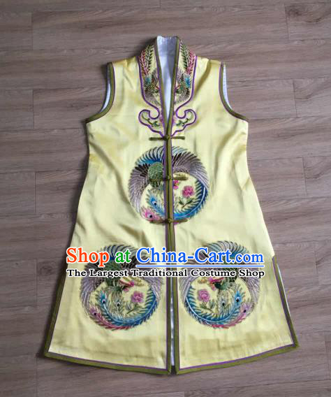 China Embroidery Phoenix Yellow Silk Vest National Clothing Women Waistcoat Beijing Opera Costumes