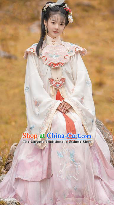 China Ming Dynasty Court Princess Costumes Ancient Hanfu Clothing Embroidered Long Gown and Skirt for Noble Lady