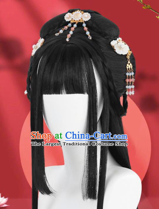 Chinese Jin Dynasty Court Lady Wigs Quality Wigs China Best Chignon Wig Ancient Palace Princess Wig Sheath and Hair Accessories