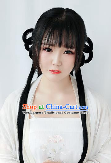 Chinese Ming Dynasty Young Girl Wigs Best Quality Wigs China Cosplay Wig Chignon Ancient Village Lady Wig Sheath