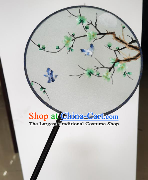 China Wedding Fan Ancient Palace Fan Classical Dance Double Side Fans Suzhou Embroidery Green Plum Silk Fan