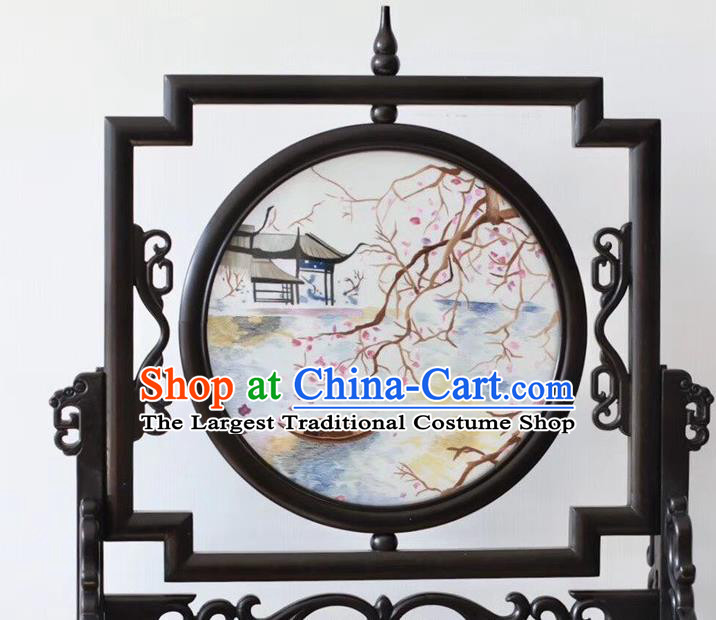 China Handmade Screen Byobu Traditional Embroidery Ornaments Craft Suzhou Embroidered Painting Desk Screen