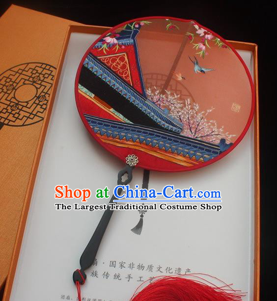 China Handmade Embroidery Double Side Fan Princess Fan Traditional Embroidered Palace Fan Red Silk Round Fans