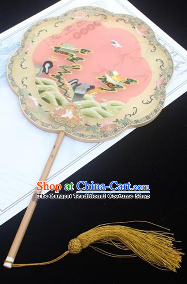 China Classical Pink Silk Fan Embroidery Palace Fan Handmade Double Side Embroidered Fan Traditional Court Princess Fans