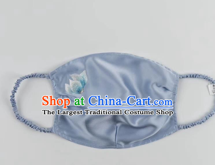 Handmade Embroidered Face Mask Chinese Style Blue Silk Mask Accessories Protective Mask