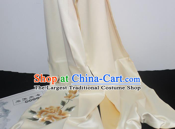 Chinese Style Cheongsam Accessories Embroidered Peony Beige Silk Scarf