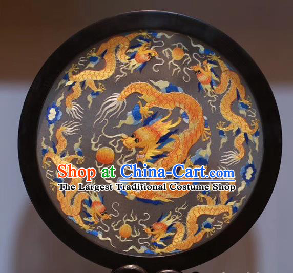 China Handmade Desk Screen Traditional Rosewood Carving Table Decoration Double Side Embroidery Dragon Craft