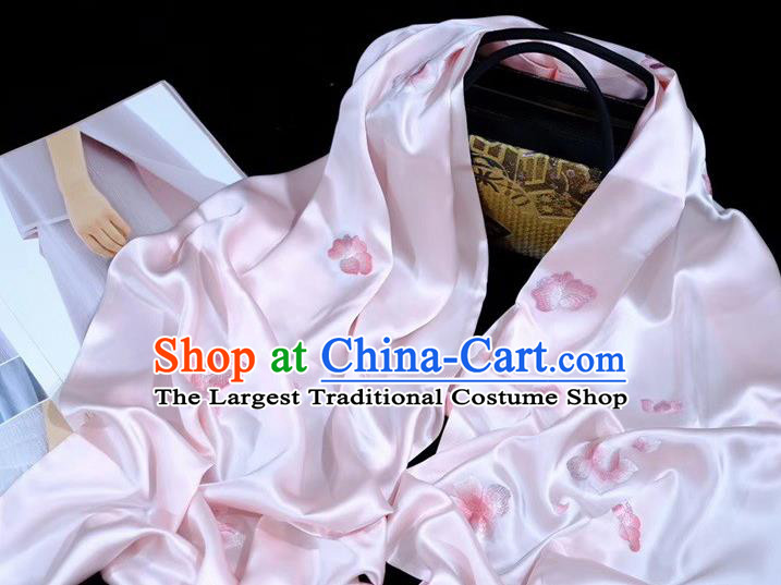 Chinese Cheongsam Cappa Pink Silk Tippet Accessories Traditional Embroidered Peach Blossom Scarf