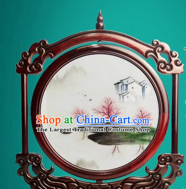 China Handmade Rosewood Decoration Suzhou Embroidered Desk Screen Traditional Double Side Exquisite Embroidery Craft