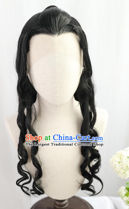 Best Chinese Drama Ancient King Wig Sheath China Quality Front Lace Wigs Cosplay Swordsman Curly Wig