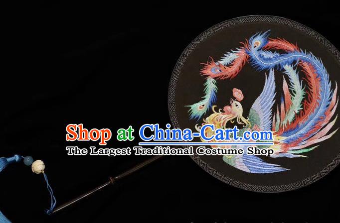 China Traditional Embroidered Phoenix Silk Fans Handmade Suzhou Embroidery Palace Fan Dance Double Side Fan Round Fan