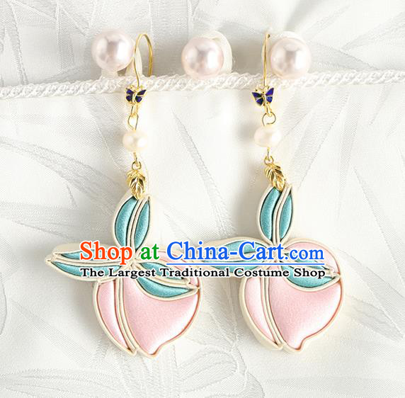 China Handmade Silk Peach Earrings Traditional Cheongsam Ear Accessories