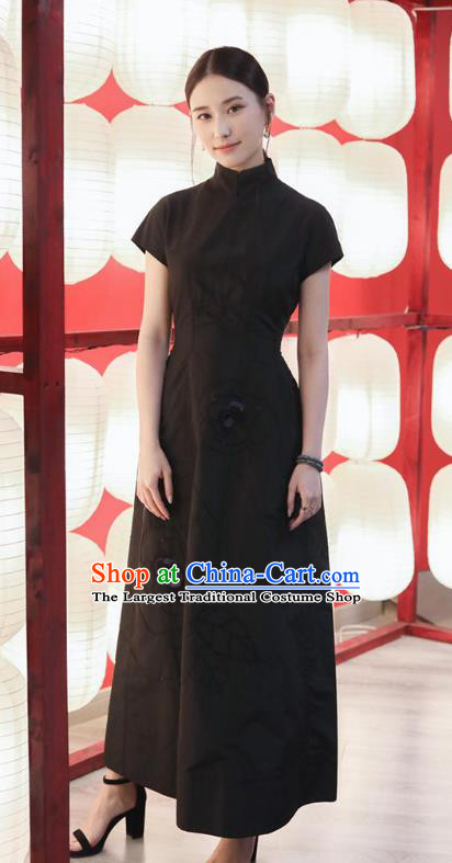 Traditional Cheongsam China National Clothing Black Qipao Dress for Women