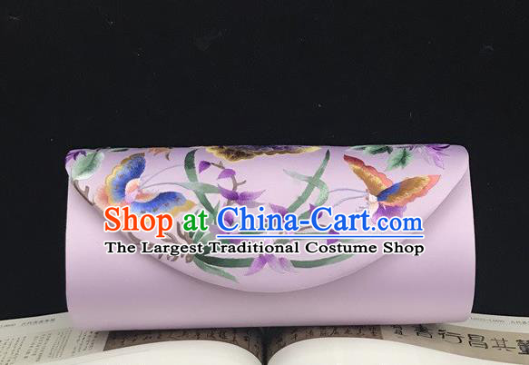 China National Chain Bag Handmade Suzhou Embroidery Orchids Clutch Bag Traditional Lilac Silk Handbag