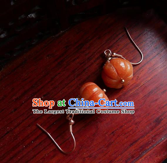 China Traditional Hanfu Topaz Earrings Brass Pumpkin Ear Accessories