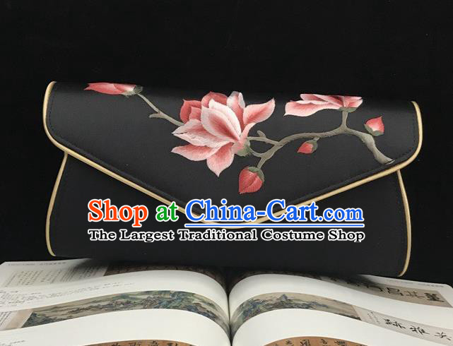 Handmade Black Silk Handbag China National Chain Bag Cheongsam Exquisite Suzhou Embroidery Evening Bag