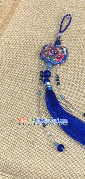 China Traditional Royalblue Tassel Accessories National Cheongsam Brooch Suzhou Embroidery Pendant