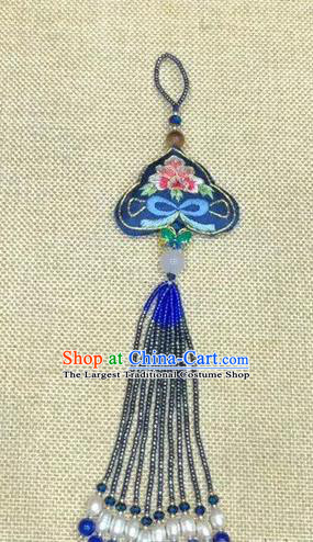 China Traditional National Cheongsam Pendant Beads Tassel Accessories Suzhou Embroidery Navy Silk Brooch