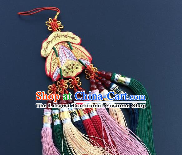 Traditional China Embroidery Golden Lotus Craft Embroidered Car Pendant