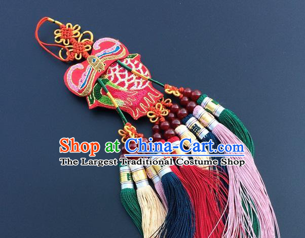 China New Year Decoration Traditional Embroidered Car Accessories Lucky Charms Embroidery Red Bat Tassel Pendant