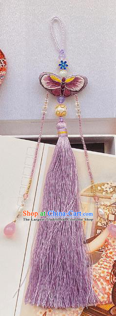 China Accessories Traditional Embroidered Butterfly Brooch Classical Cheongsam Purple Tassel Pendant