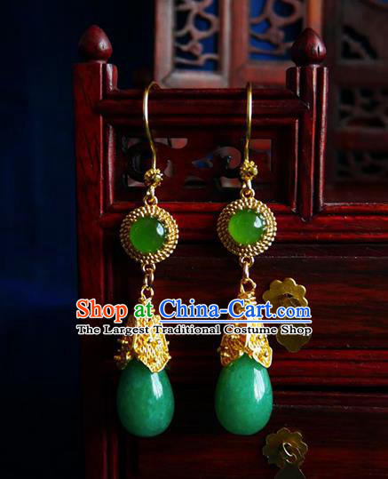 China Aventurine Ear Accessories Women Jewelry Handmade Traditional Hanfu Earrings