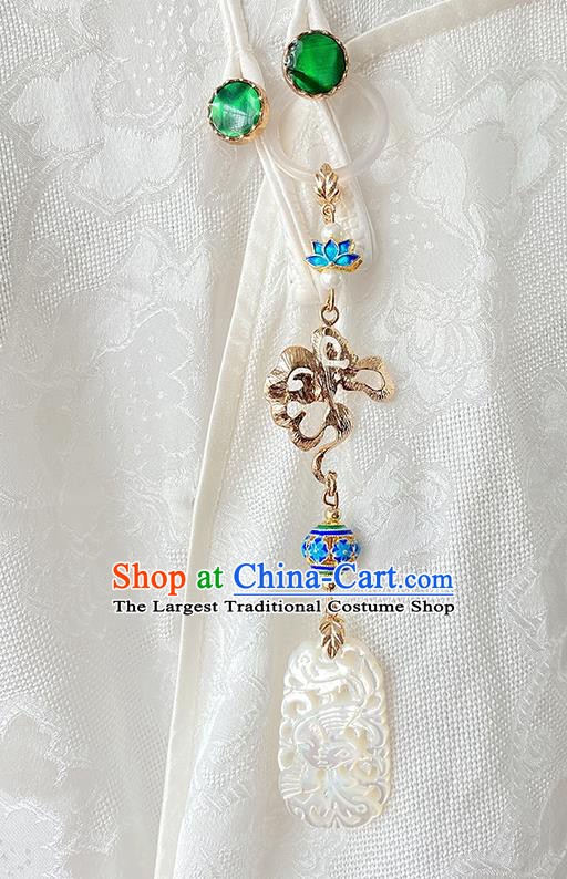 China Traditional White Shell Tassel Pendant Cheongsam Accessories Classical Carving Phoenix Brooch