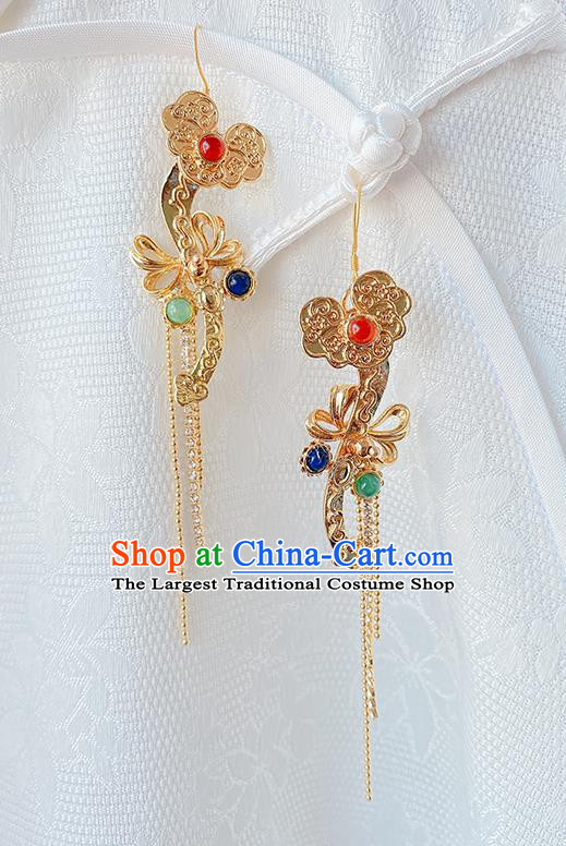 China Classical Court Ear Accessories Women Jewelry Handmade Traditional Hanfu Golden Tassel Earrings