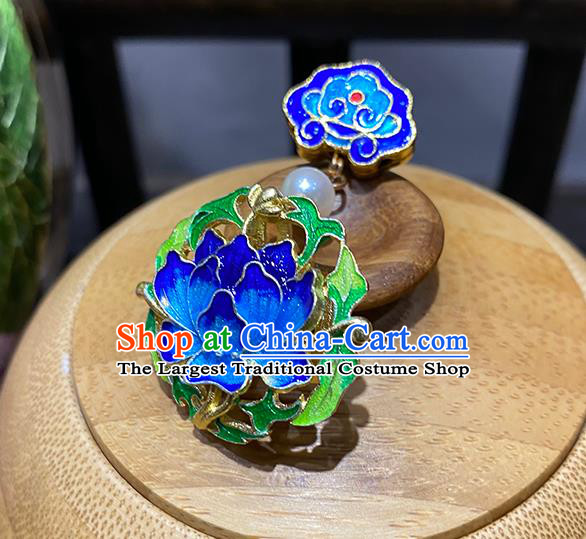 China Classical Brooch Blueing Lotus Collar Button Traditional Cheongsam Accessories