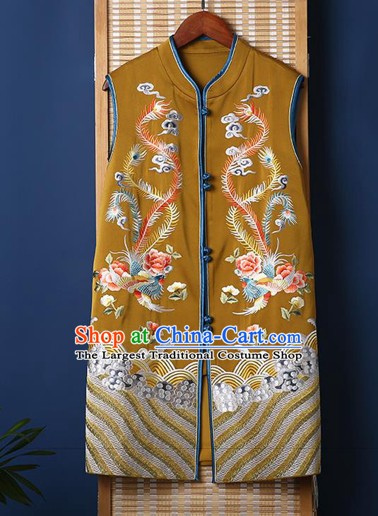 Chinese National Upper Outer Garment Embroidered Vest Tang Suit Ginger Brocade Waistcoat