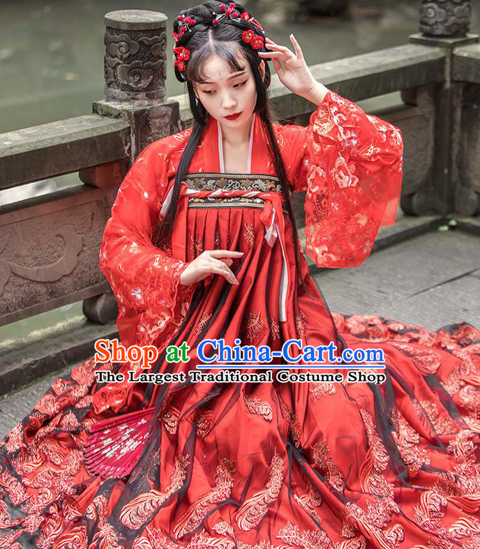 China Ancient Princess Wedding Clothing Traditional Tang Dynasty Palace Lady Red Hanfu Dress Apparels