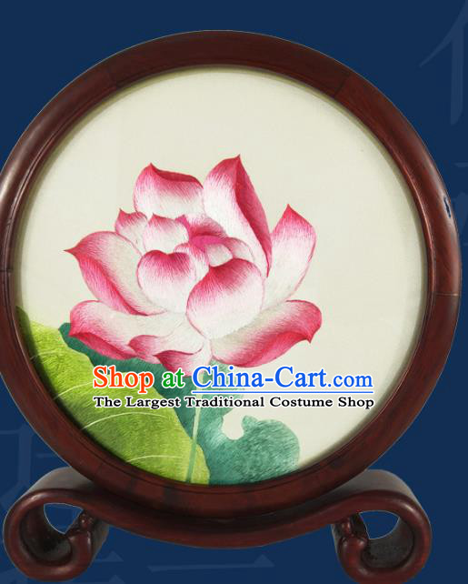 China Embroidered Lotus Desk Decoration Handmade Table Screen Suzhou Embroidery Craft