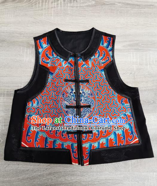 Top Grade China Traditional Upper Outer Garment Waistcoat Tang Suit Embroidered Dragon Red Silk Vest